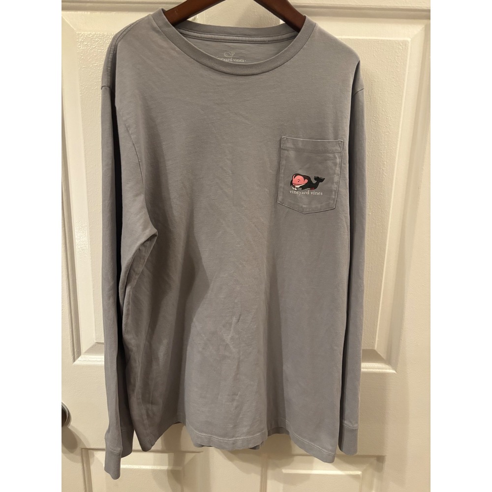 Vineyard Vines Grey Halloween Vampire Whale Long Sleeve Pocket T-Shirt Kids XL